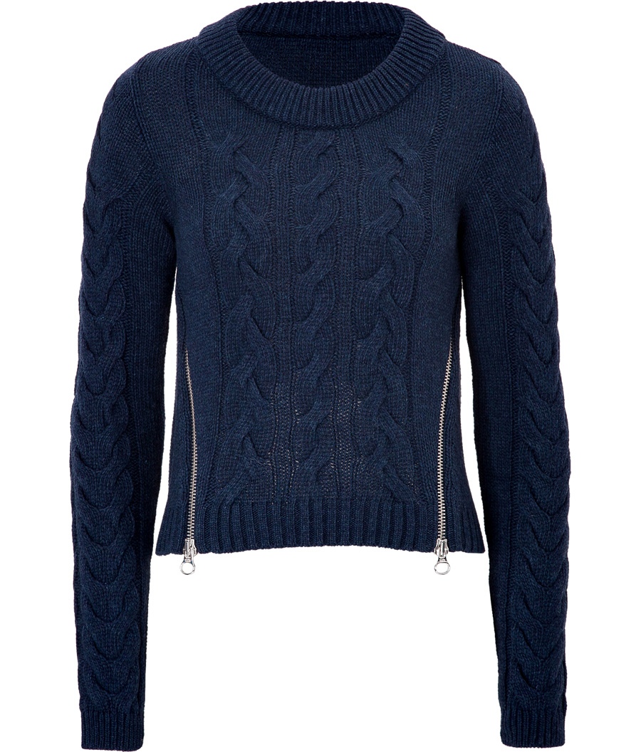 See by Chloé Wool Cable Knit Sweater with Zippers