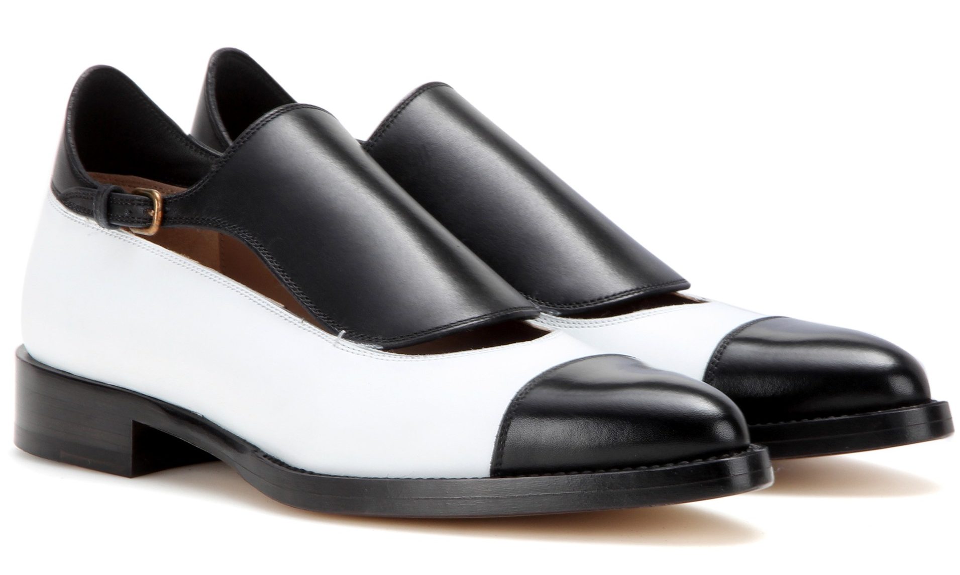 Francesco Russo black and white Leather monk shoes
