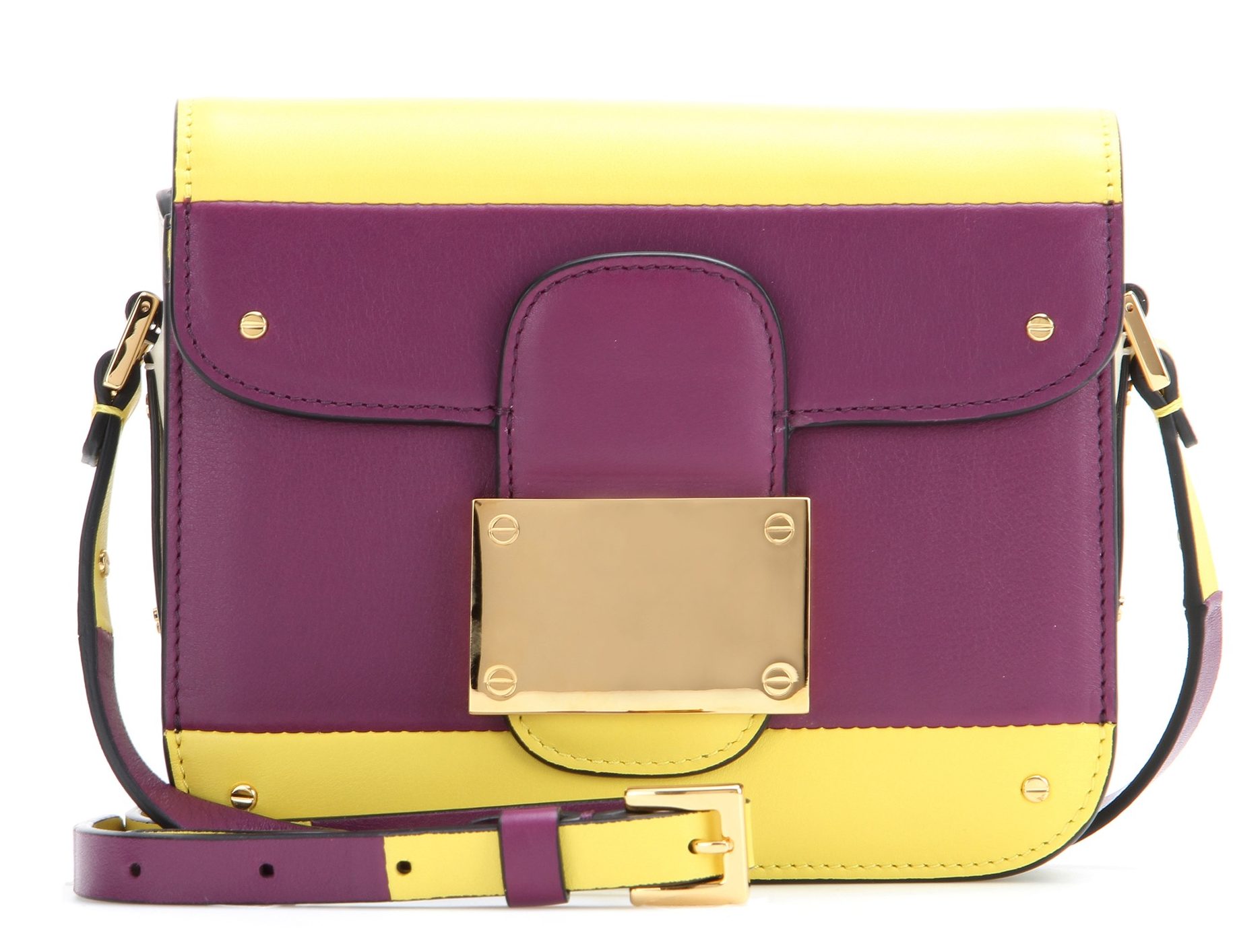 Valentino Garavani yellow and purple Rivet leather shoulder bag