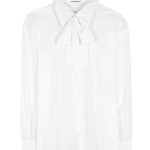white Saint Laurent pussy-bow collar silk blouse