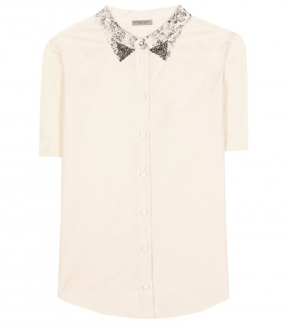 Bottega Veneta Short-sleeved Cotton Shirt With Printed Collar