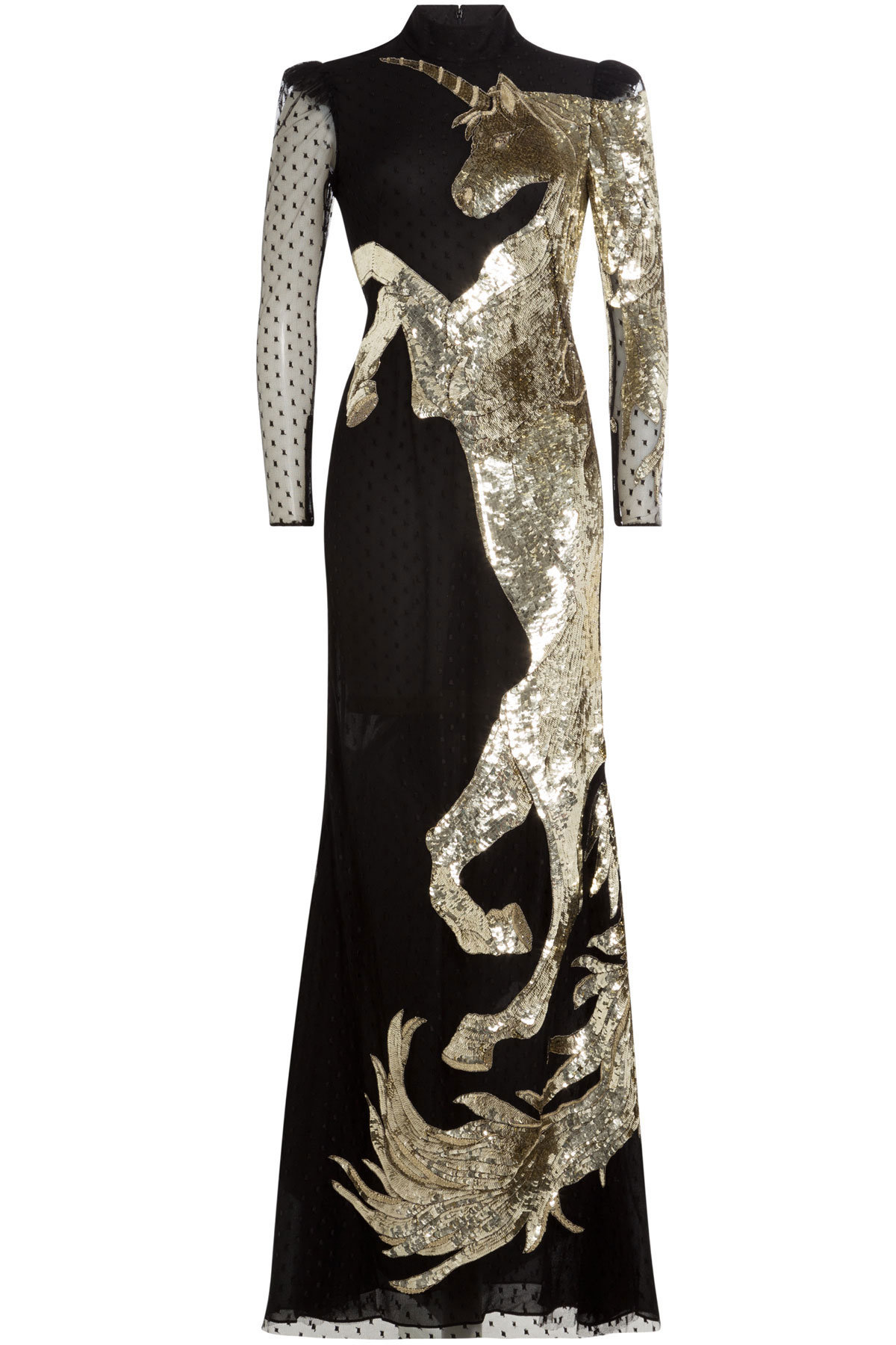 Alexander McQueen Embellished Floor Length Gown black gold sequin