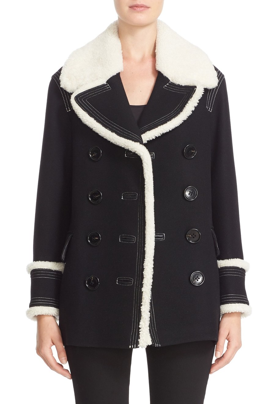 Burberry Colstead Wool Blend Coat with Leather Genuine Shearling Trim