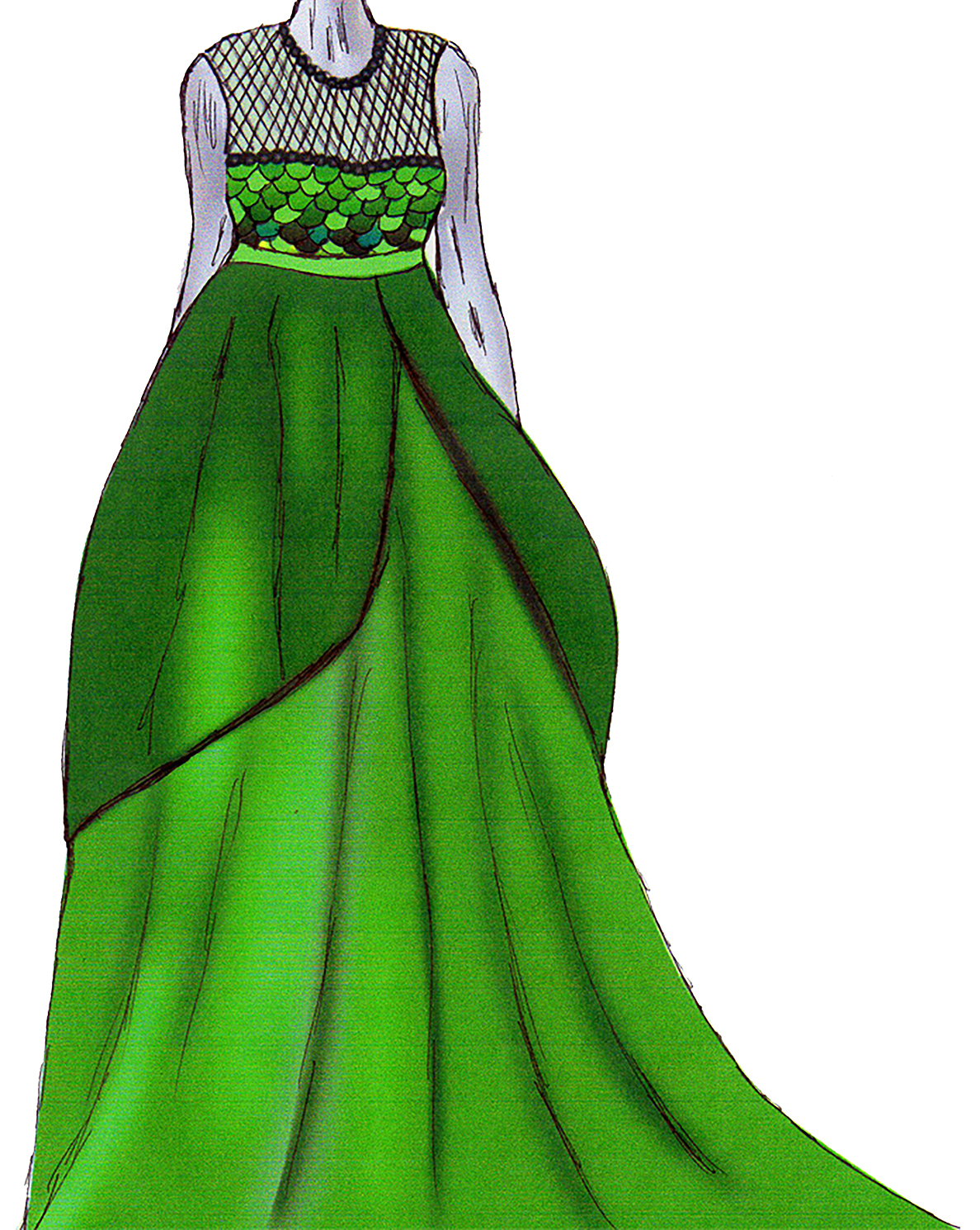 monica designs green mesh sequin satin gown