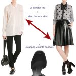 Jil Sander silk blouse Marc Jacobs faux leather skirt Guiseppe Zanotti platform sandals