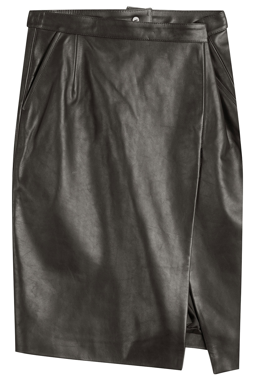 Vetements black leather skirt with front slit and asymmetric hemline 1599