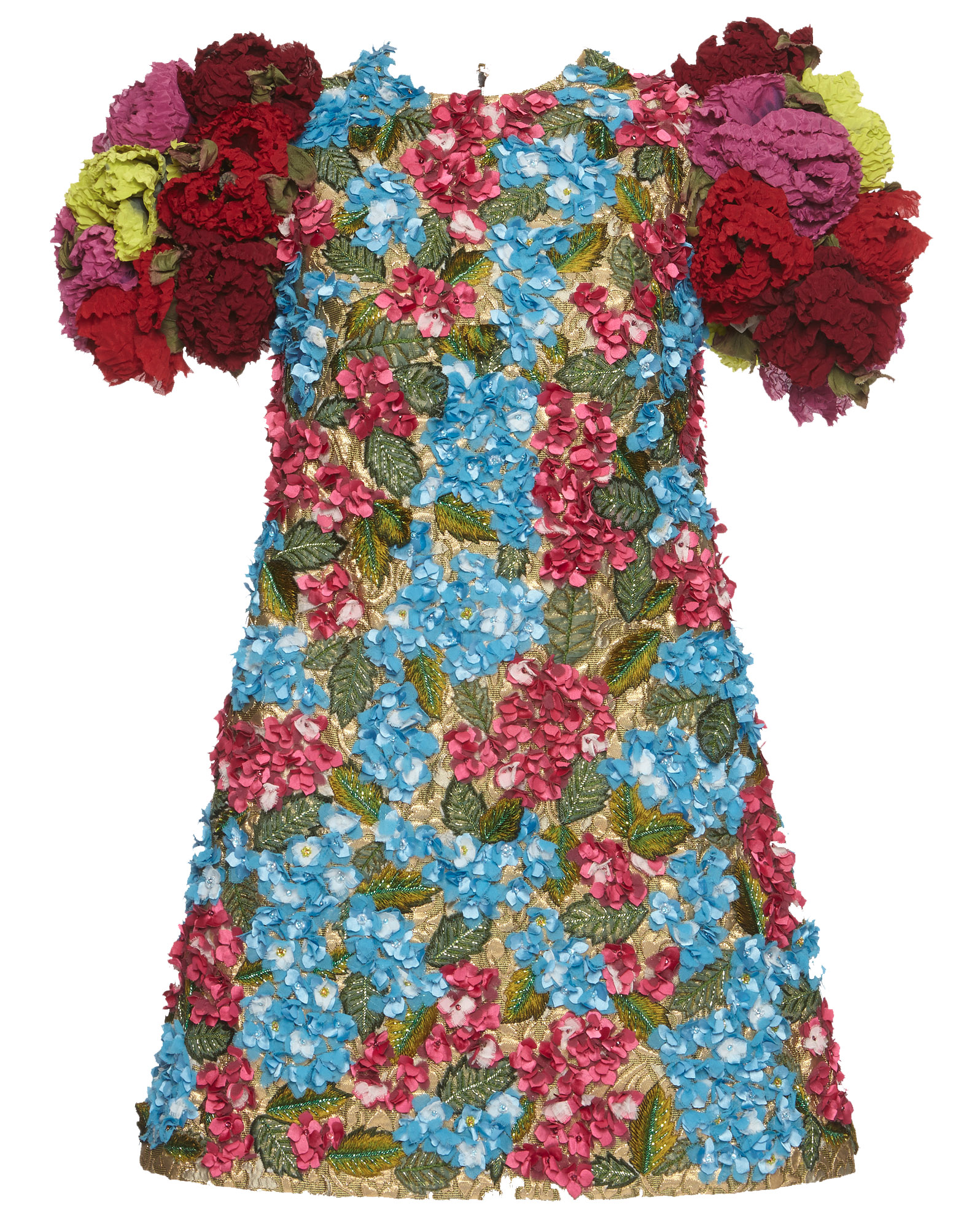 Dolce & Gabbana 3d floral rose print dress multicolor blue red yellow pink gold