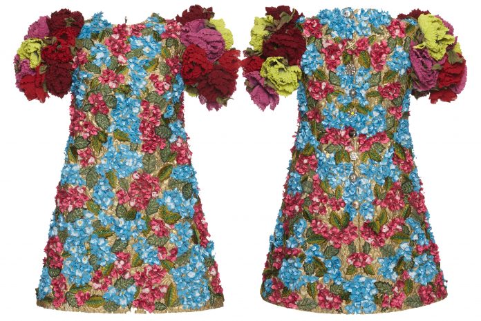 Dolce & Gabbana 3d floral rose print dress multicolor red blue yellow pink gold
