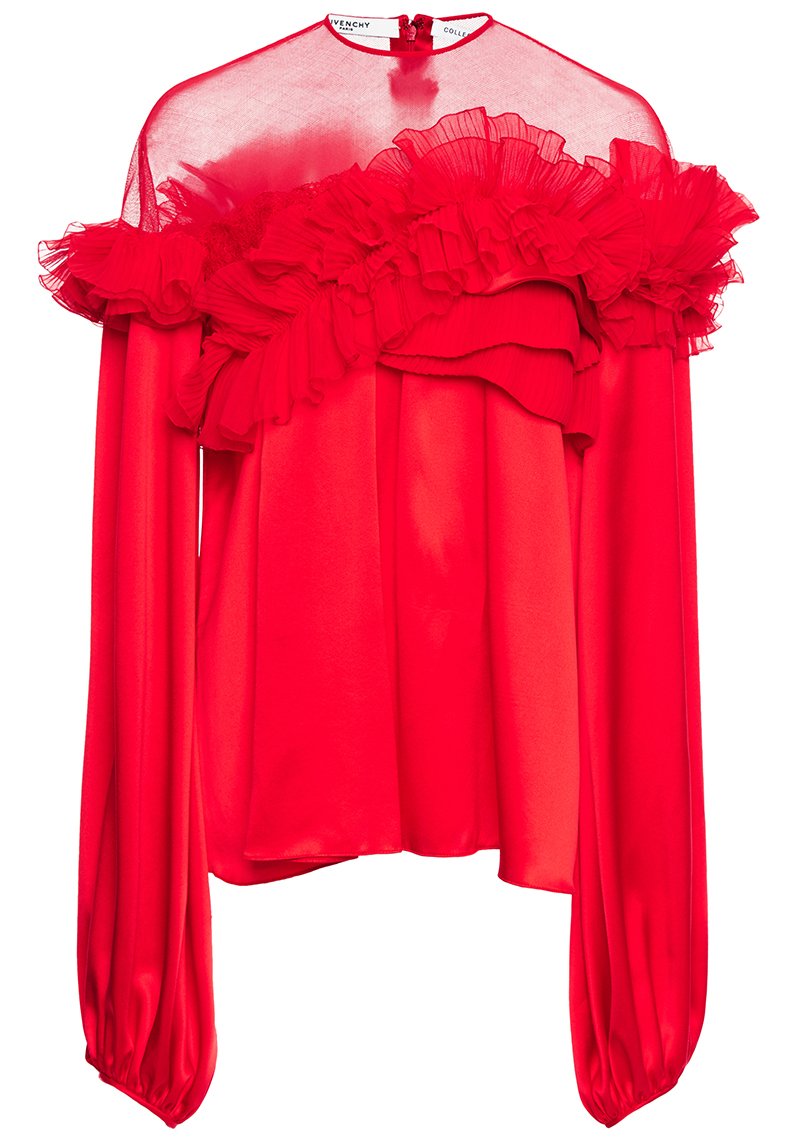 Givenchy red Silk Satin Ruffled Top