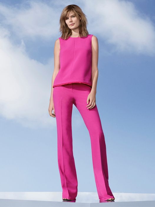 Victoria Beckham Target collaboration look 1 fuchsia pants top
