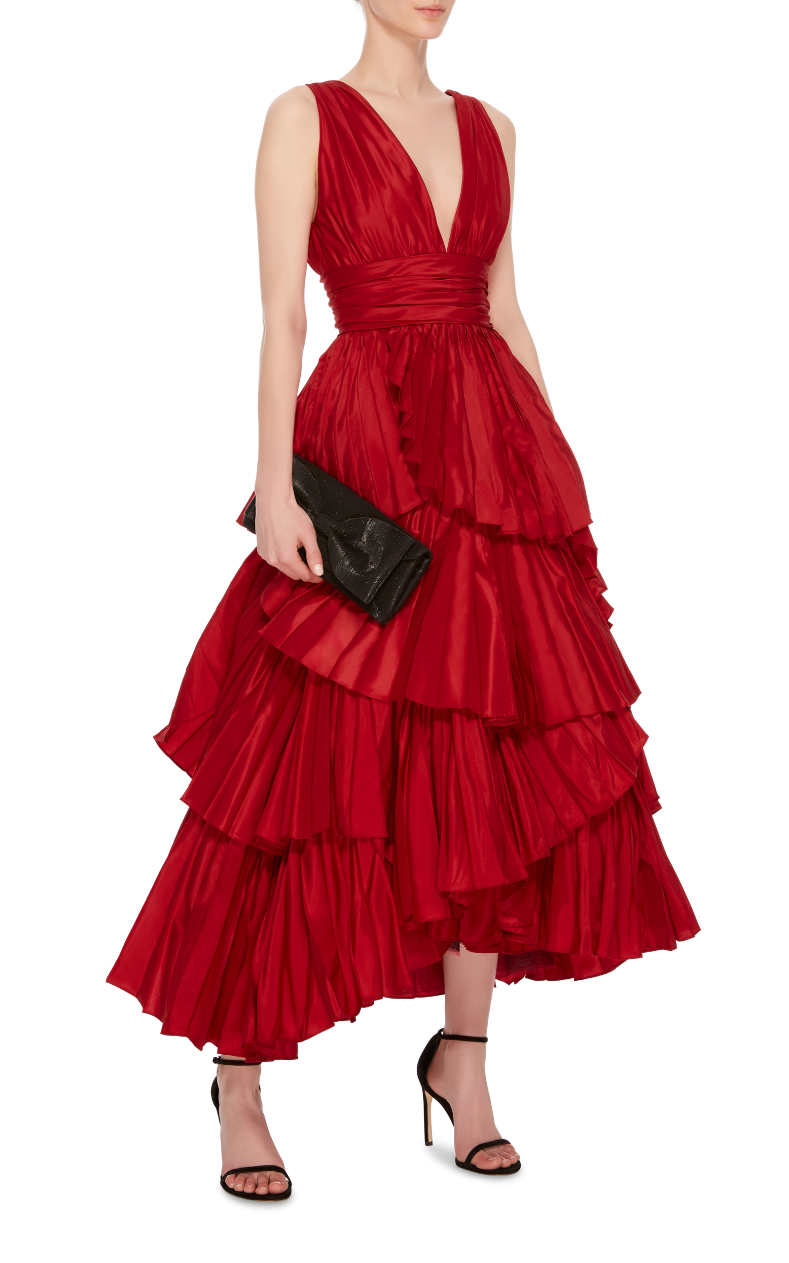 Oscar de la Renta red tiered silk gown