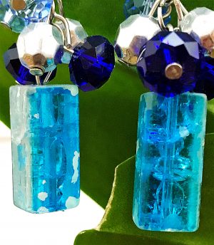 blue drop turquoise crystal cube beads dangle earrings