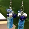 blue drop turquoise crystal cube beads dangle earrings