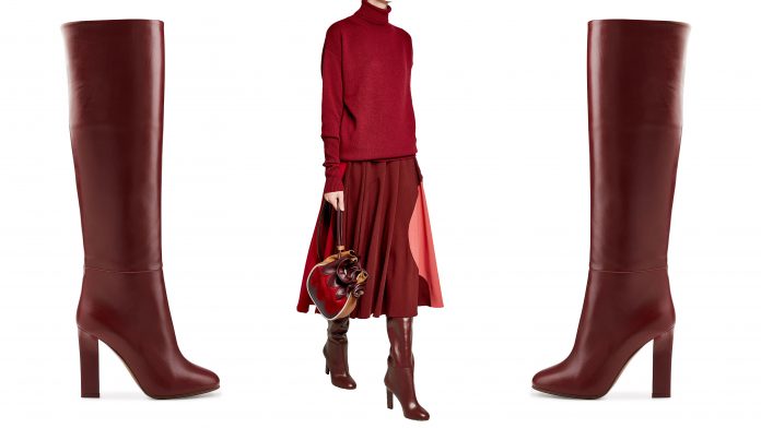 Victoria Beckham burgundy knee high boots sweater marni bag roksanda skirt