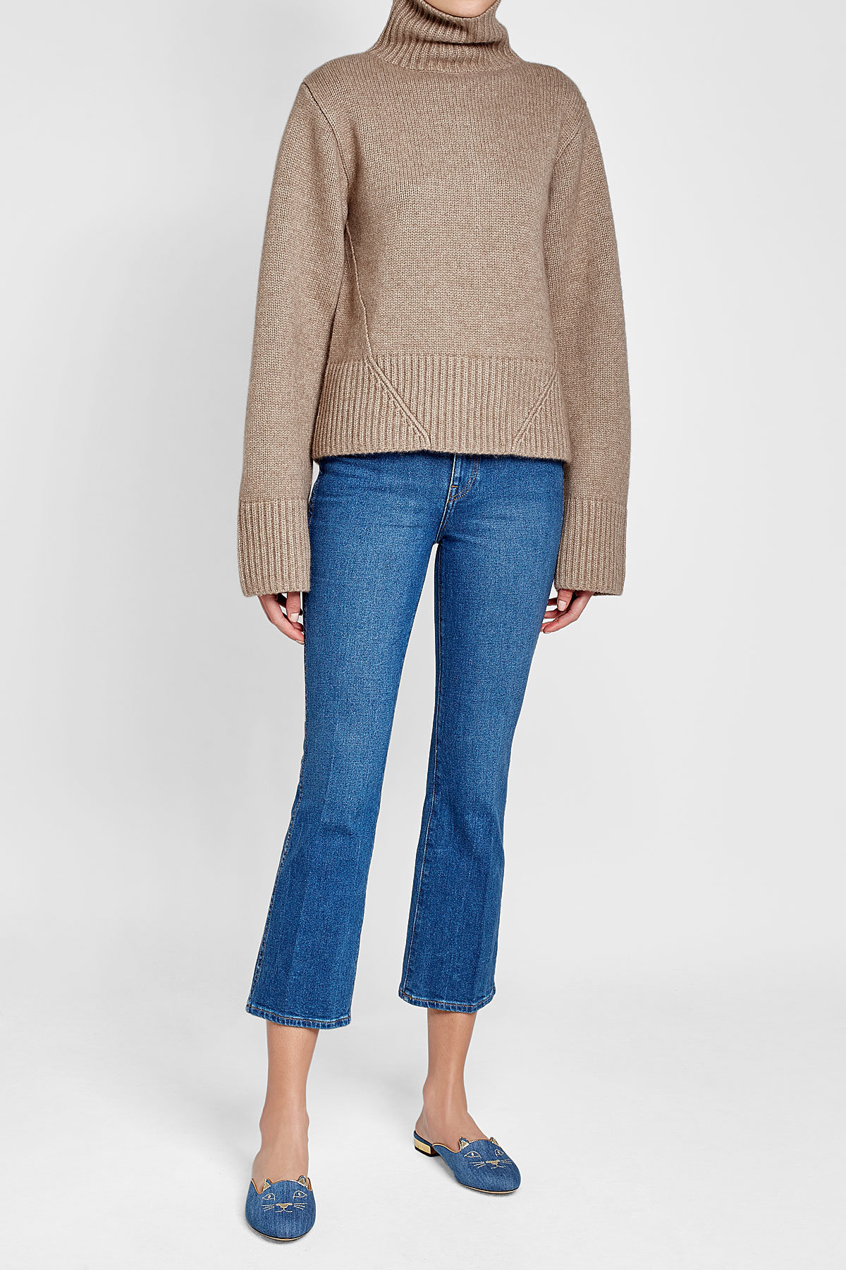khaite wallis cashmere turtleneck with Khaite benny cropped flared jeans spring 2018 outfit ideas