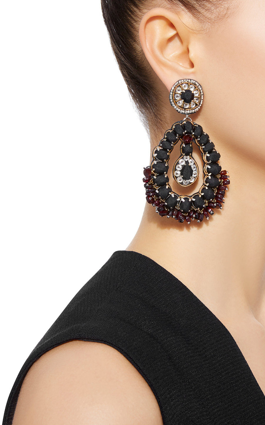 Black drop Ranjana Khan earrings stylish clip on earrings