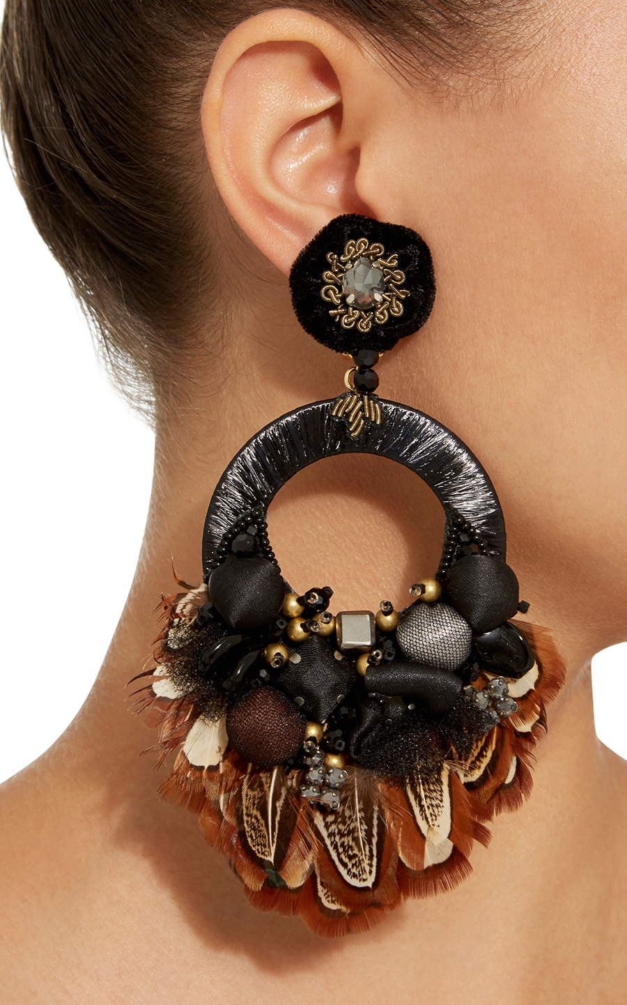 Black hoop drop Ranjana Khan earrings