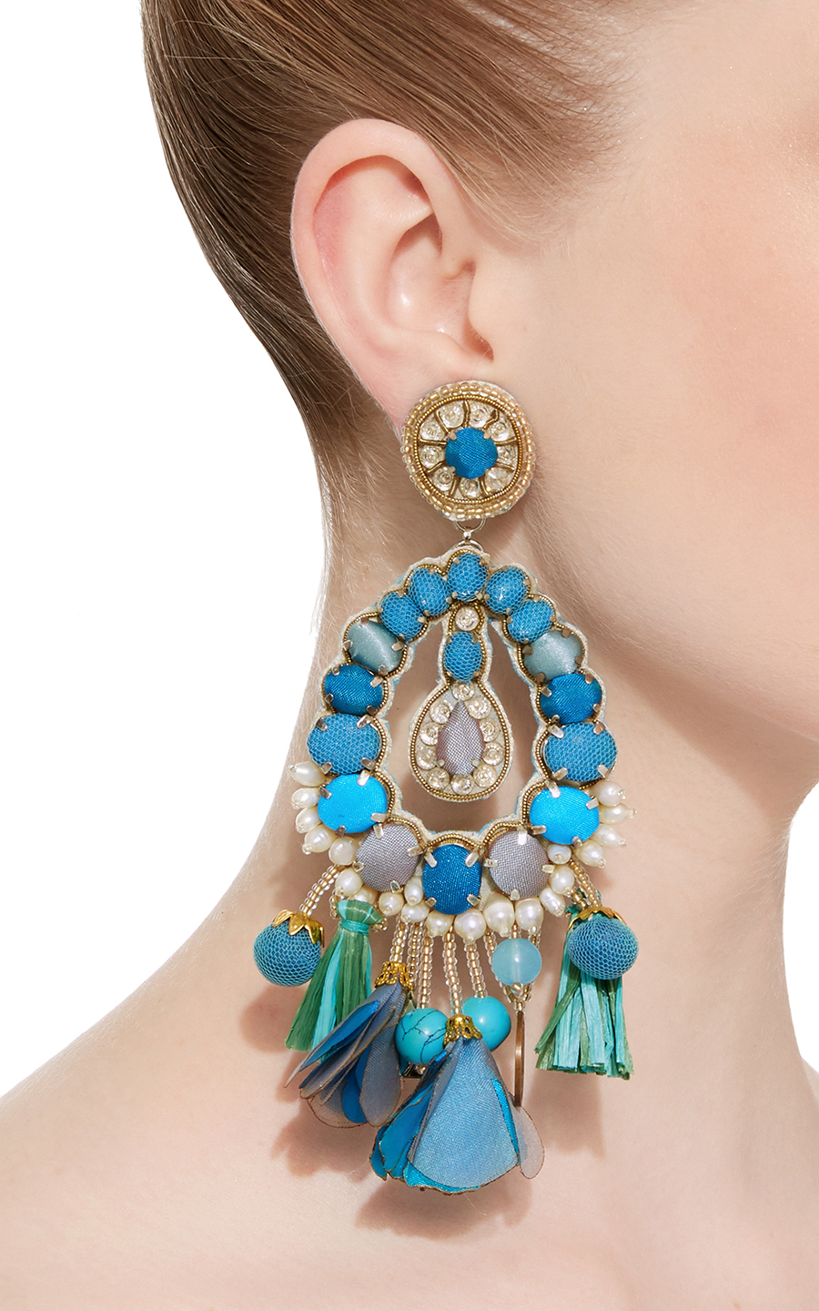 Blue Tear Drop Earrings with Tassels Ranjana Khan stylish clipon earrings
