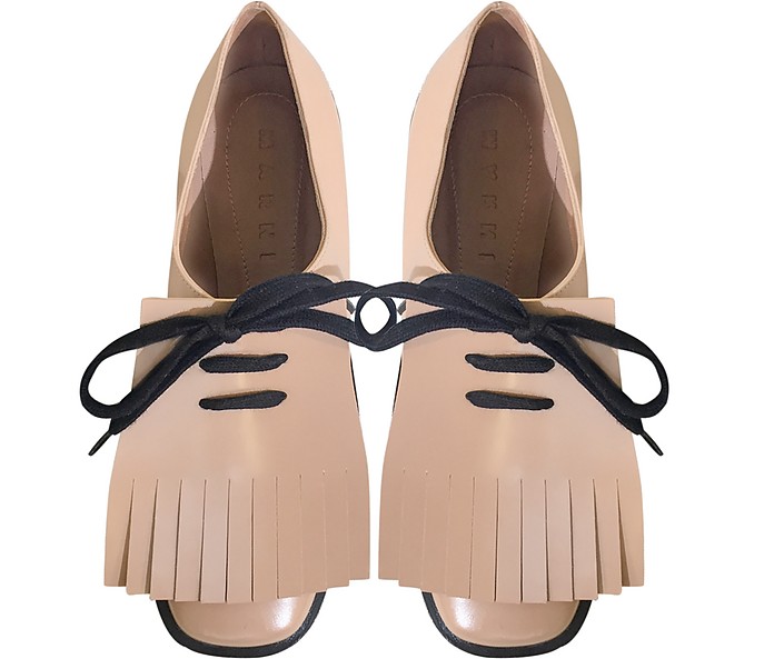 Marni Tan Leather Lace Up Shoes Fringes