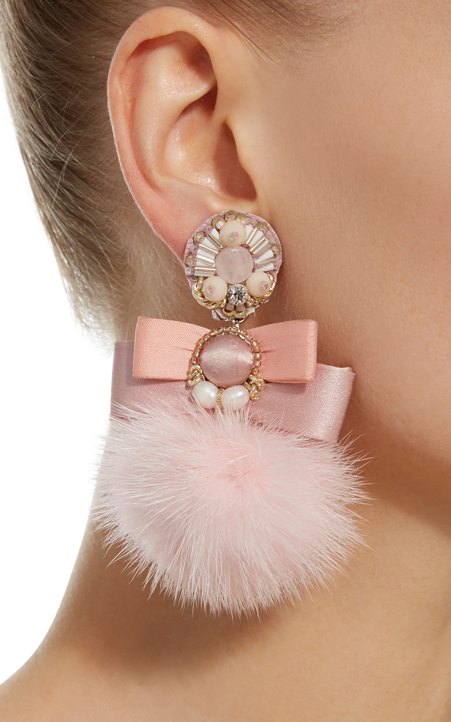 Pale Pink Fur Pom Ranjana Khan Earrings Stylish clip on earrings