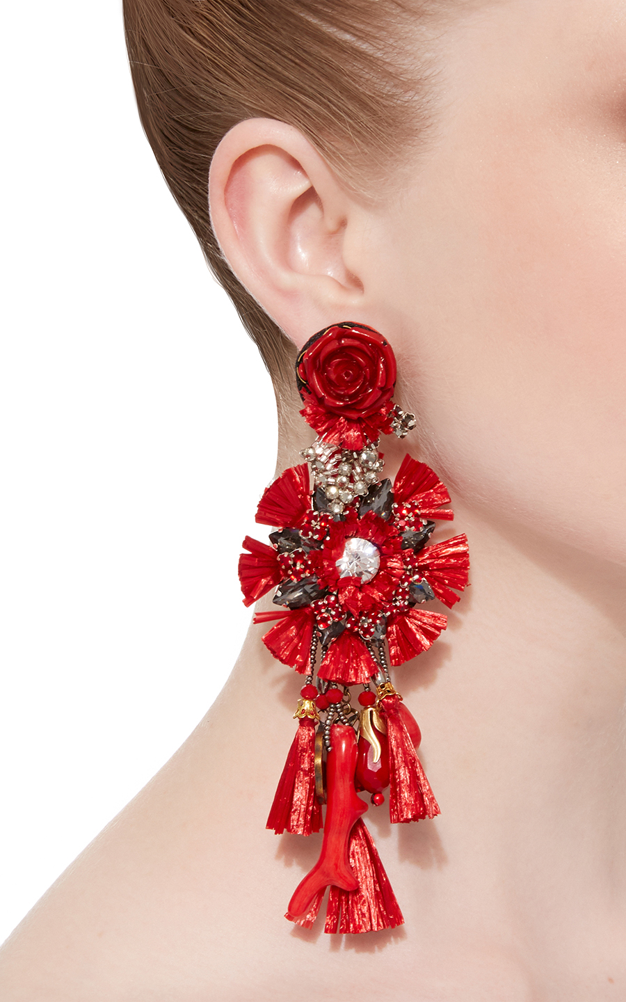 Ranjana Khan Red dop Flower stylish clipon earrings with Tassels