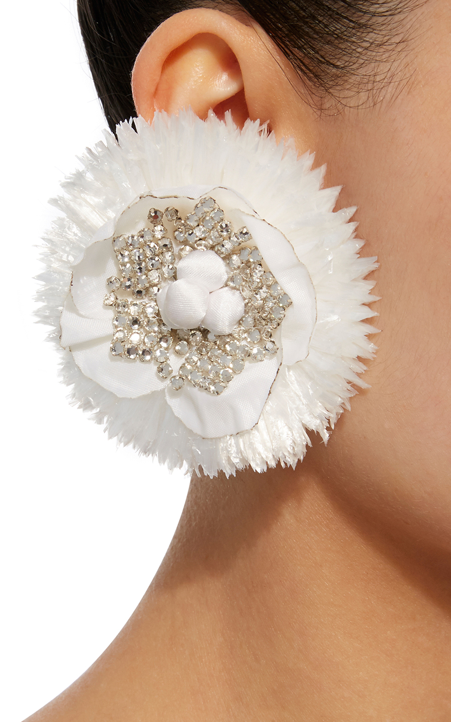 Ranjana Khan earrings White Circle Crystal stylish clip on earrings