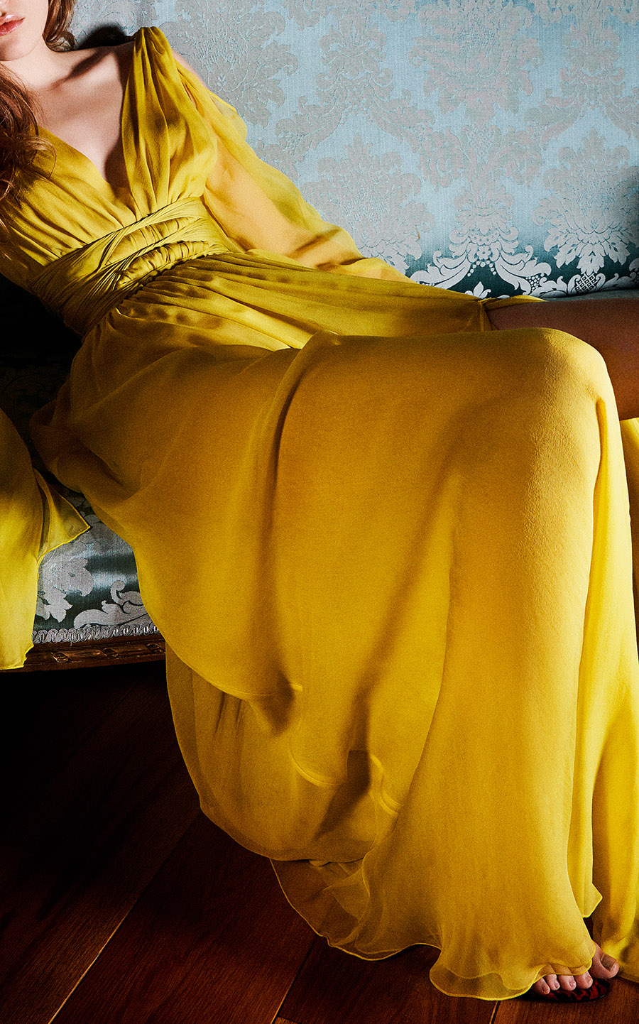 yellow Dundas draped sleeve gown full
