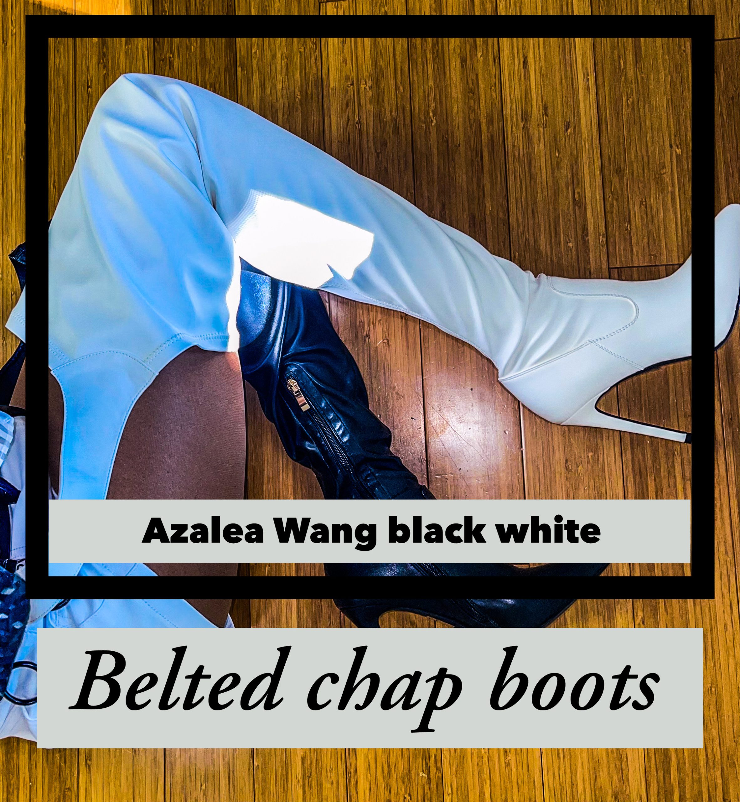 Azalea Wang black white belted chap boots