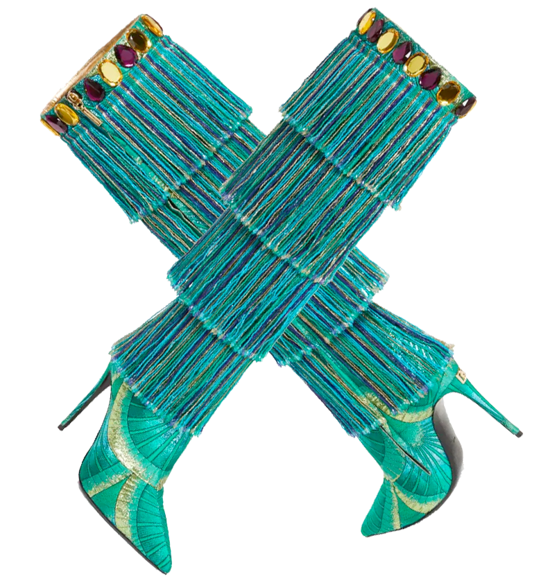Dolce Gabbana metallic-threading fringed knee-high boots