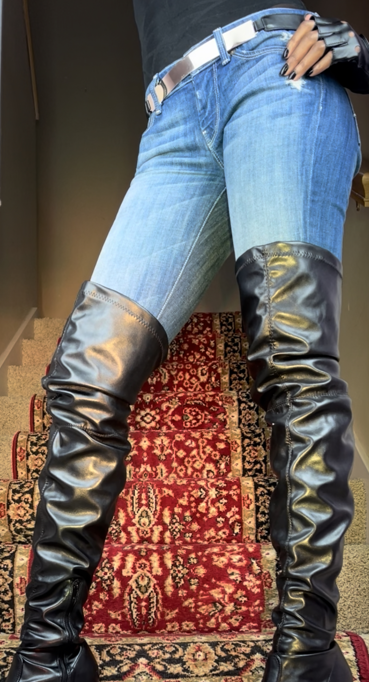 Adelamonica thigh high boots with jeans -1420