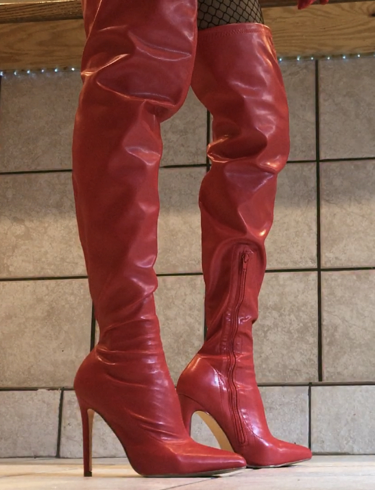 Adelamonica Fashion Nova Exotica Red Faux Leather thigh high boots -2797