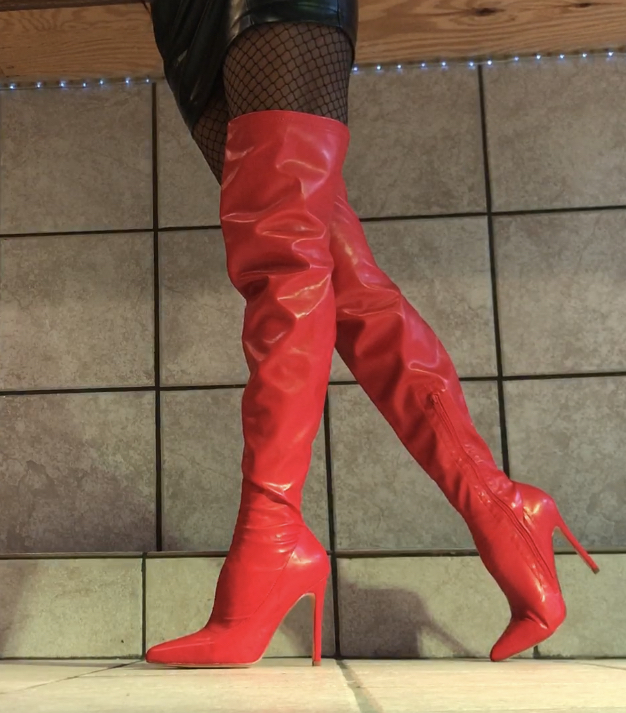 Adelamonica Fashion Nova Exotica Red Faux Leather thigh high boots -2798