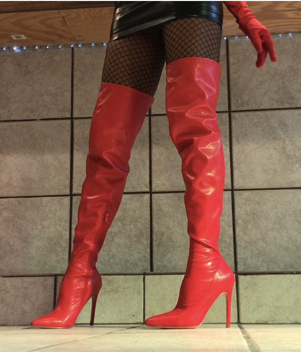 Adelamonica Fashion Nova Exotica Red Faux Leather thigh high boots -2799