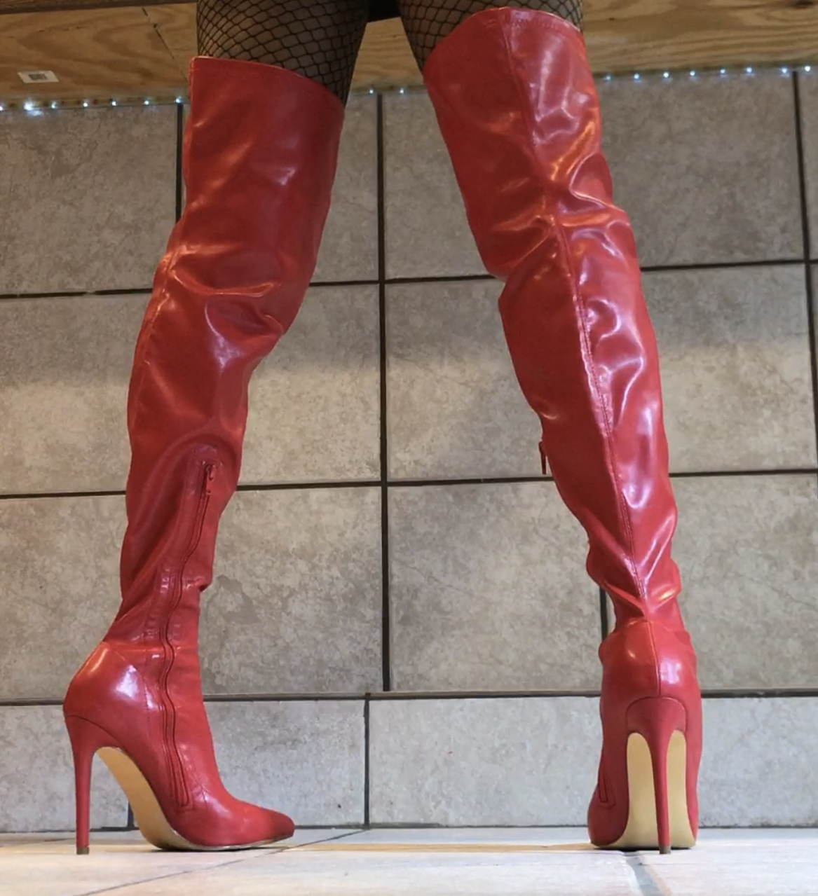 Adelamonica Fashion Nova Exotica Red Faux Leather thigh high boots -2800
