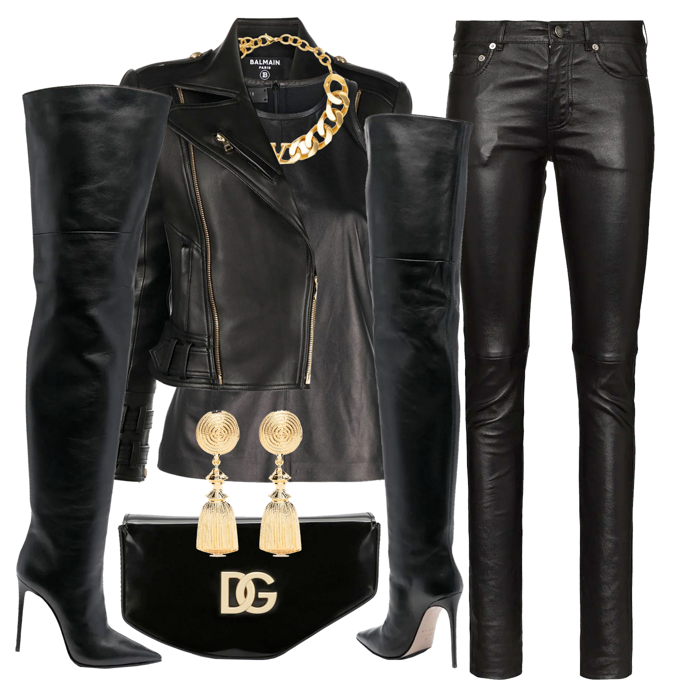 designer fantasy all black leather outfit