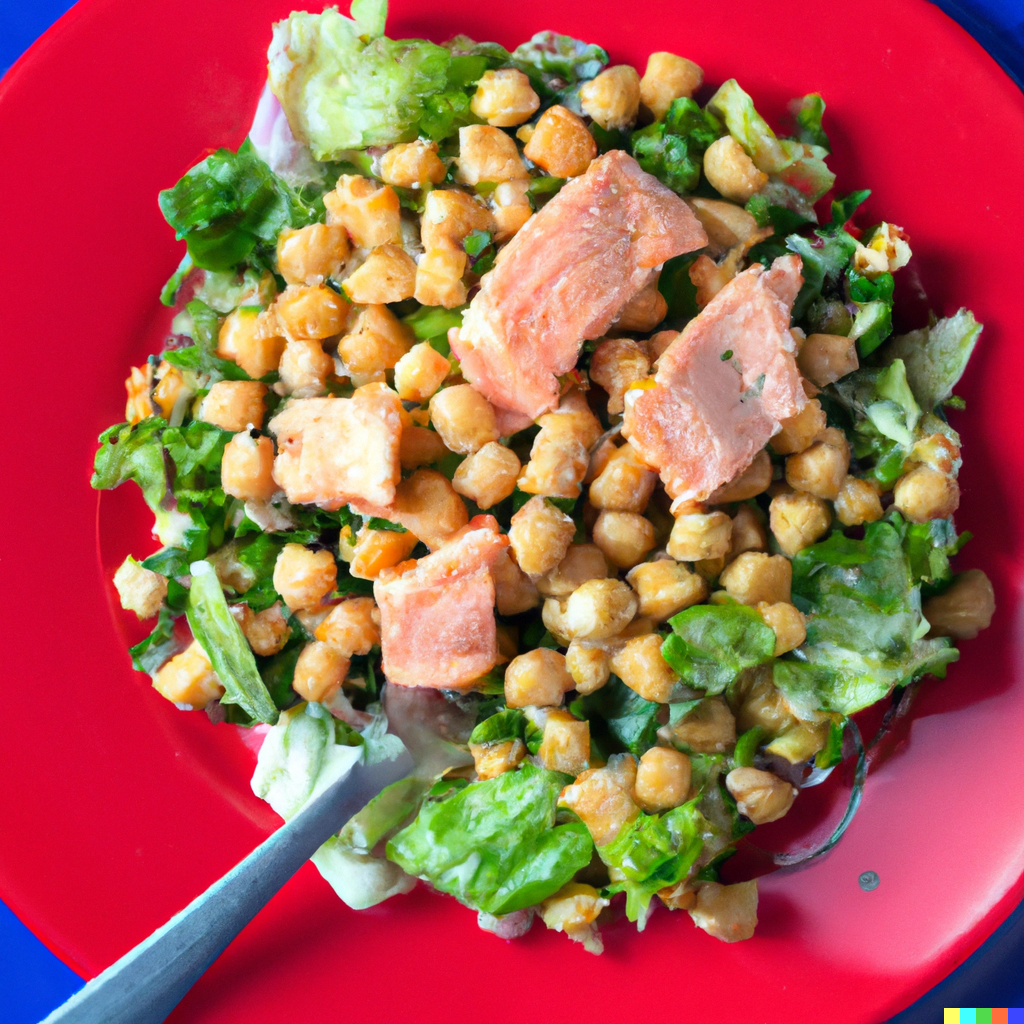 ai generated art image of salmon chick peas and lettuce salad - Salmon and Chickpeas Salad for Anti-Aging