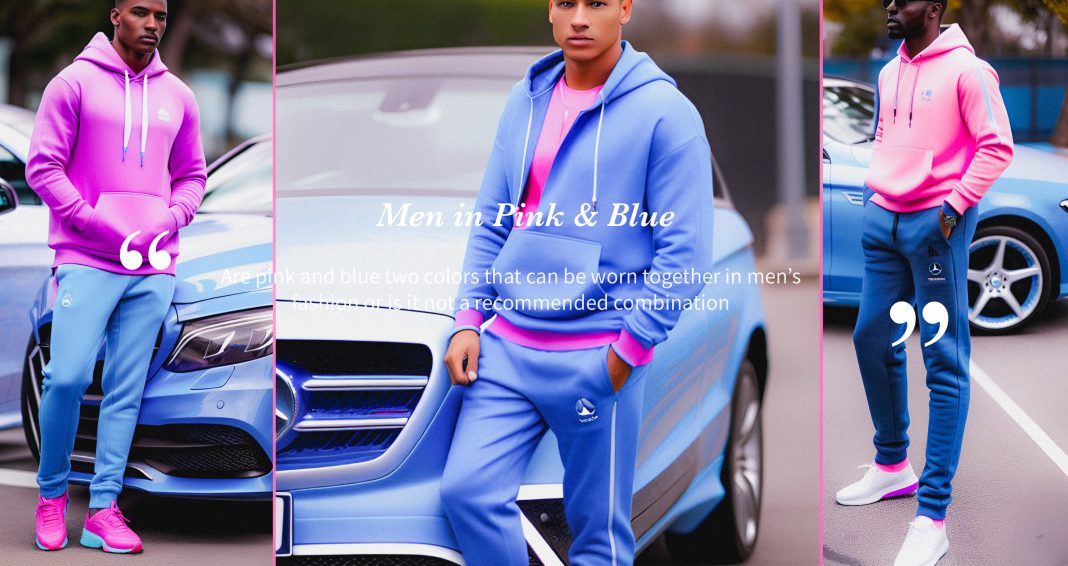 can men wear pink and blue together image showing men wearing pink and blue sweat pants shirt hoodie