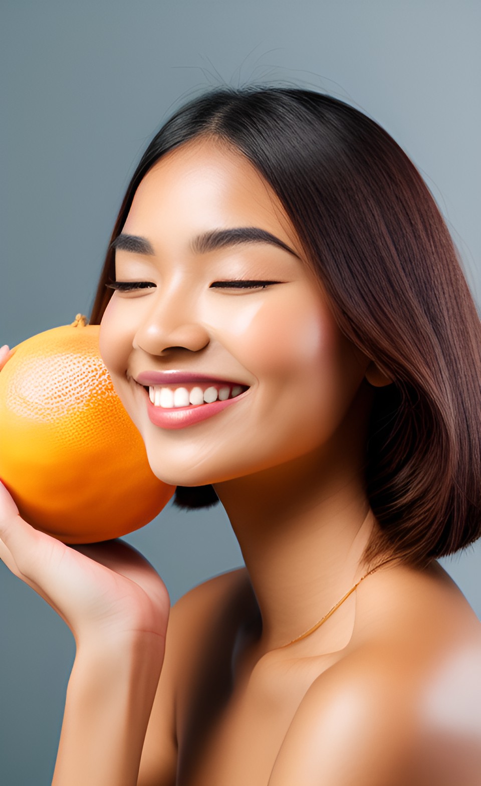 model holding grapefruit skincare